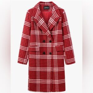 🎄 Holiday Plaid Double-Breasted Women's Pea Trench Coat